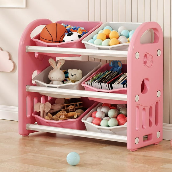 Toy Storage Organizer, 7 Removable Bins for Kids Toys, Ideal for Playrooms and Bedrooms, Pink
