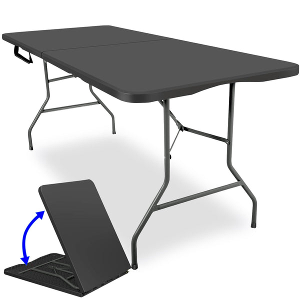 Wewdigi 6FT Folding Table with Lock Mechanism, Portable and Adjustable for Camping, Dining, and Events – Indoor/Outdoor Utility Foldable Table with Collapsible Legs, Black
