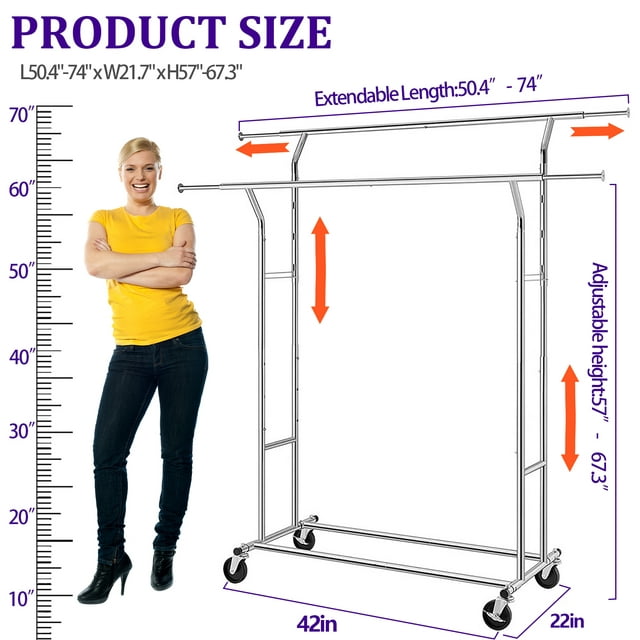 Camkey Clothes Rack for Hanging Clothes, Hat, Bag, Portable Rolling Garment Rack with Wheels, Coat Rack Supports up to 400 lbs, Silver