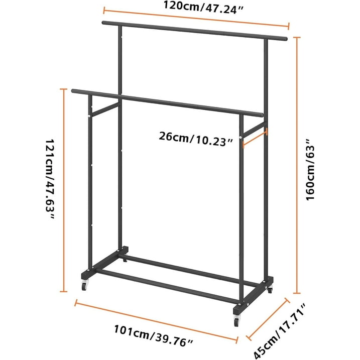 79" Clothes Rack Heavy Duty Load 400Lbs, Rolling Clothing Racks for Hanging Clothes, Commercial Garment Rack, Collapsible ＆ Portable Clothes Rack with Wheels and Adjustable Shelves