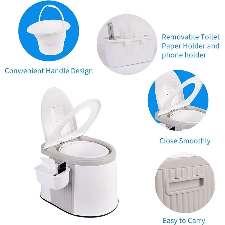 Portable Toilet Bucket with Seat and Lid Attachment - Holds 5 Gallons, Lightweight and Easy to Clean, Great for Camping, Hiking and Hunting and More,Gray
