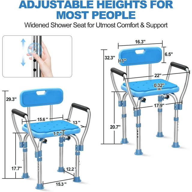 Bath Chair with Arms, Medical Shower Seat, Bariatric Bath Stool Safety Shower Bench with Reinforced Crossing bar for Elderly, Adults, Disabled