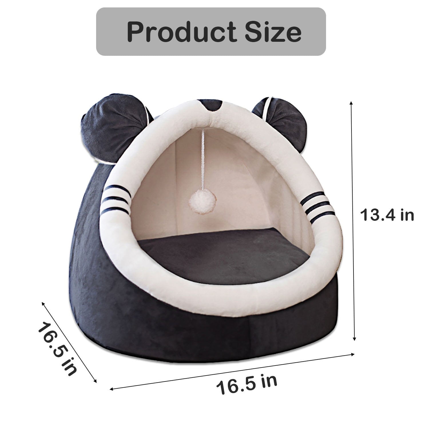 Petimi Cat Bed - Indoor Cat House, Cave, Tent with Removable Cushion, Dark Grey