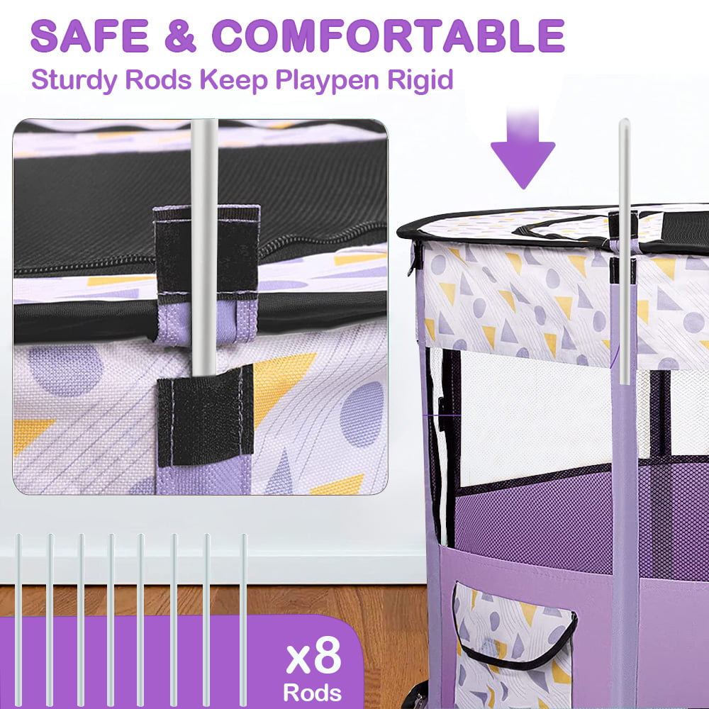PETIMI Portable Pet Playpen, Foldable Dog Playpen Cat Playpen, Pet Tent for Indoor Outdoor Travel Camping Use - Purple, Medium