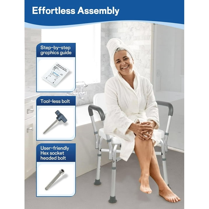 Camkey Bath Chair and Shower Chair with Back - Shower Seat for Elderly, Handicap, and Disabled, 350lbs, Easy Assembly, Black