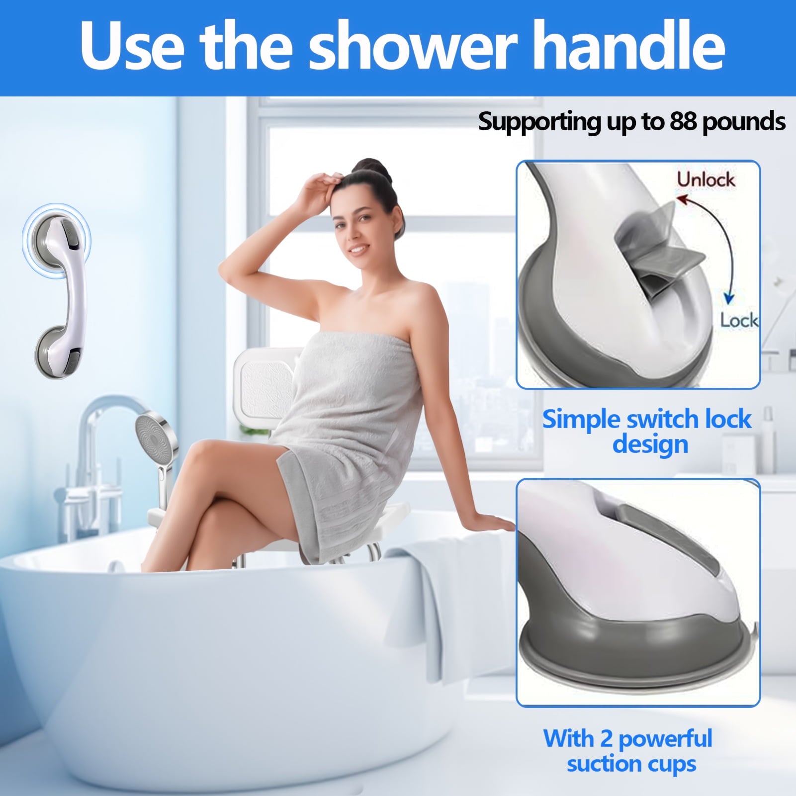 Shower Chair with Heavy-Duty Build, Slip-Resistant Seat for Bathtub, Adjustable Height Shower Stool for Inside Shower,White