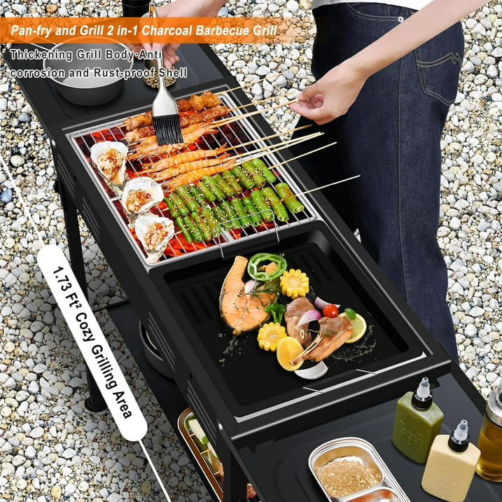 30 Barrel Charcoal Grill with Side Table, 627 Square Inches, Outdoor Backyard, Patio and Parties
