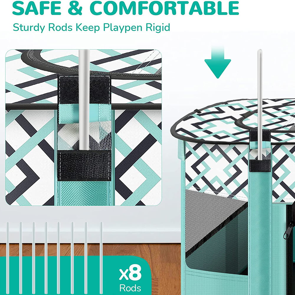 PETIMI Portable Pet Playpen, Foldable Dog Playpen Cat Playpen, Pet Tent for Indoor Outdoor Travel Camping Use - Green, Medium