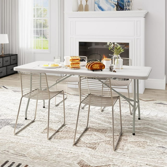 Fold-in-Half Banquet Table w/Handle, 6 ft, White