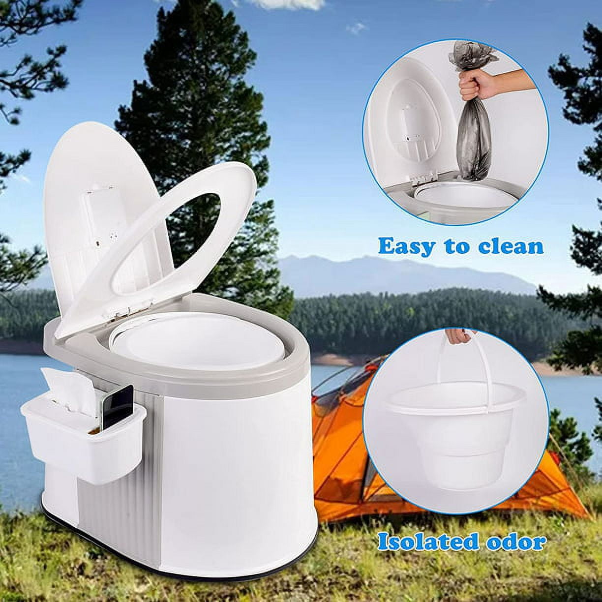 Portable Camping Toilet - Outdoor Potty for Adults with Lid and Paper Holder - Commode Bucket Toilet for Camping, Hiking, Travel, Car, Boat,Fishing, Long Trips, Beach