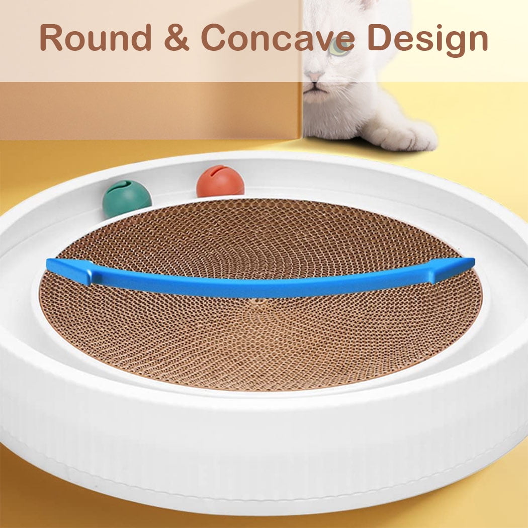 PETIMI Multi-Functional Round Cardboard Cat Scratcher, Durable Corrugated Paper Cat Scratch Pad, Cat Scratching Lounge Bed, Cat Training Toy and Furniture Protector.（White）