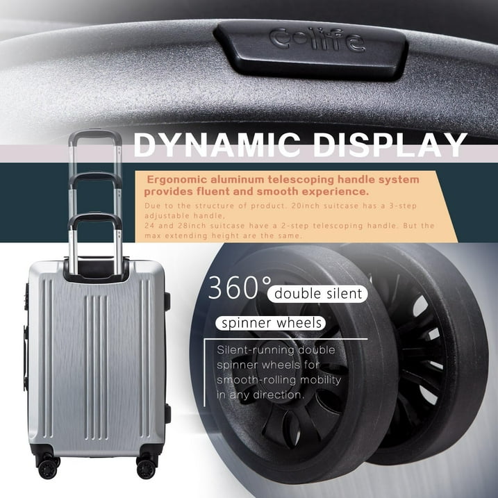 Luggage Sets 3 Piece PC+ABS Durable Suitcase Double Wheels TSA Lock, 20/24/28 inches