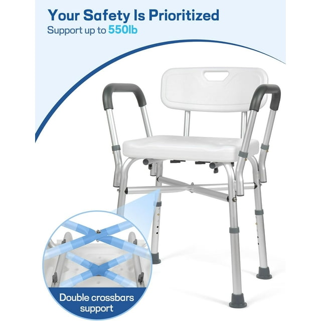 Camkey Bath Chair and Shower Chair with Back - Shower Seat for Elderly, Handicap, and Disabled, 350lbs, Easy Assembly, Black