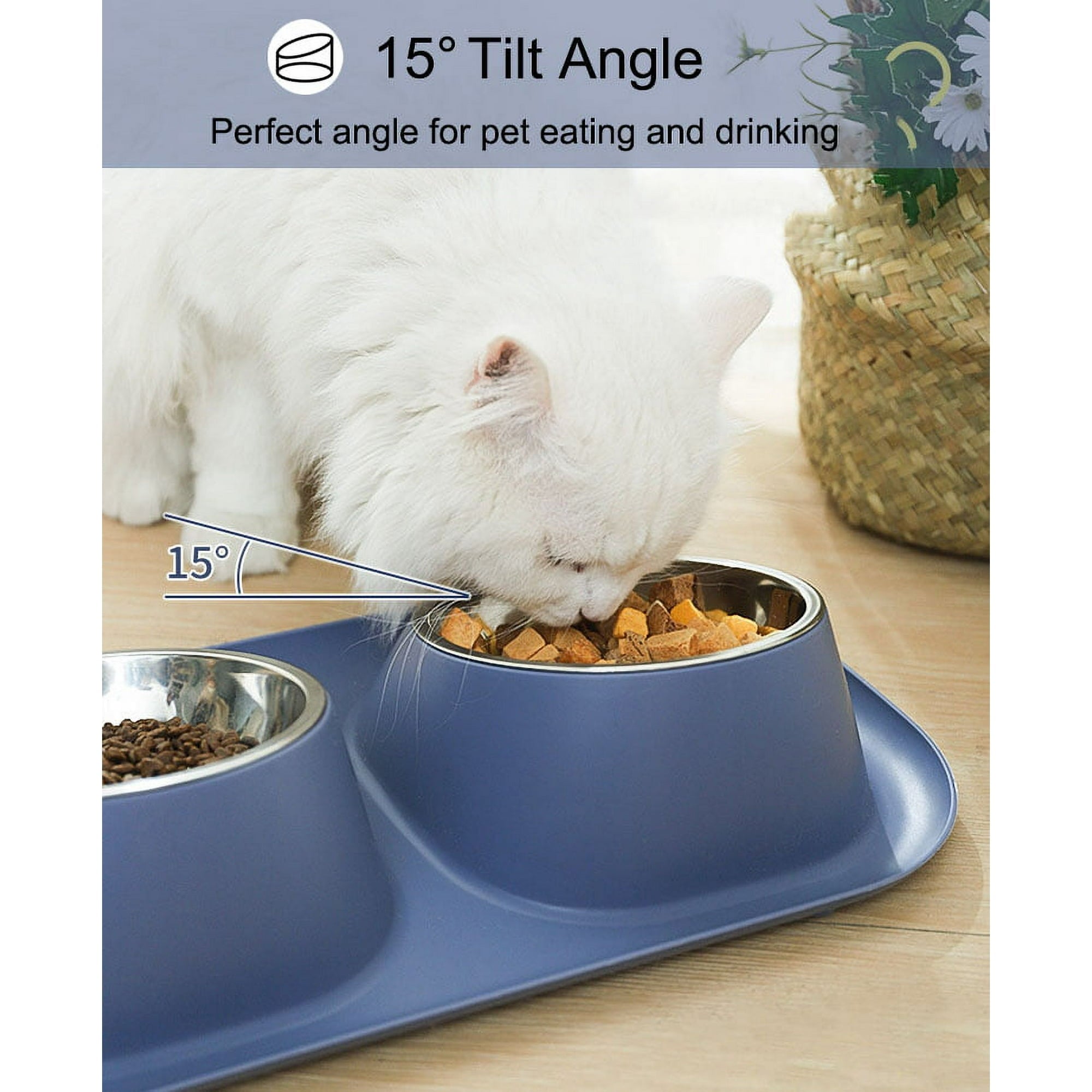 PETIMI Cat Bowl, Small Dog Bowls, Cat Food Bowl with 2 Removable Stainless Steel Feeding Bowls