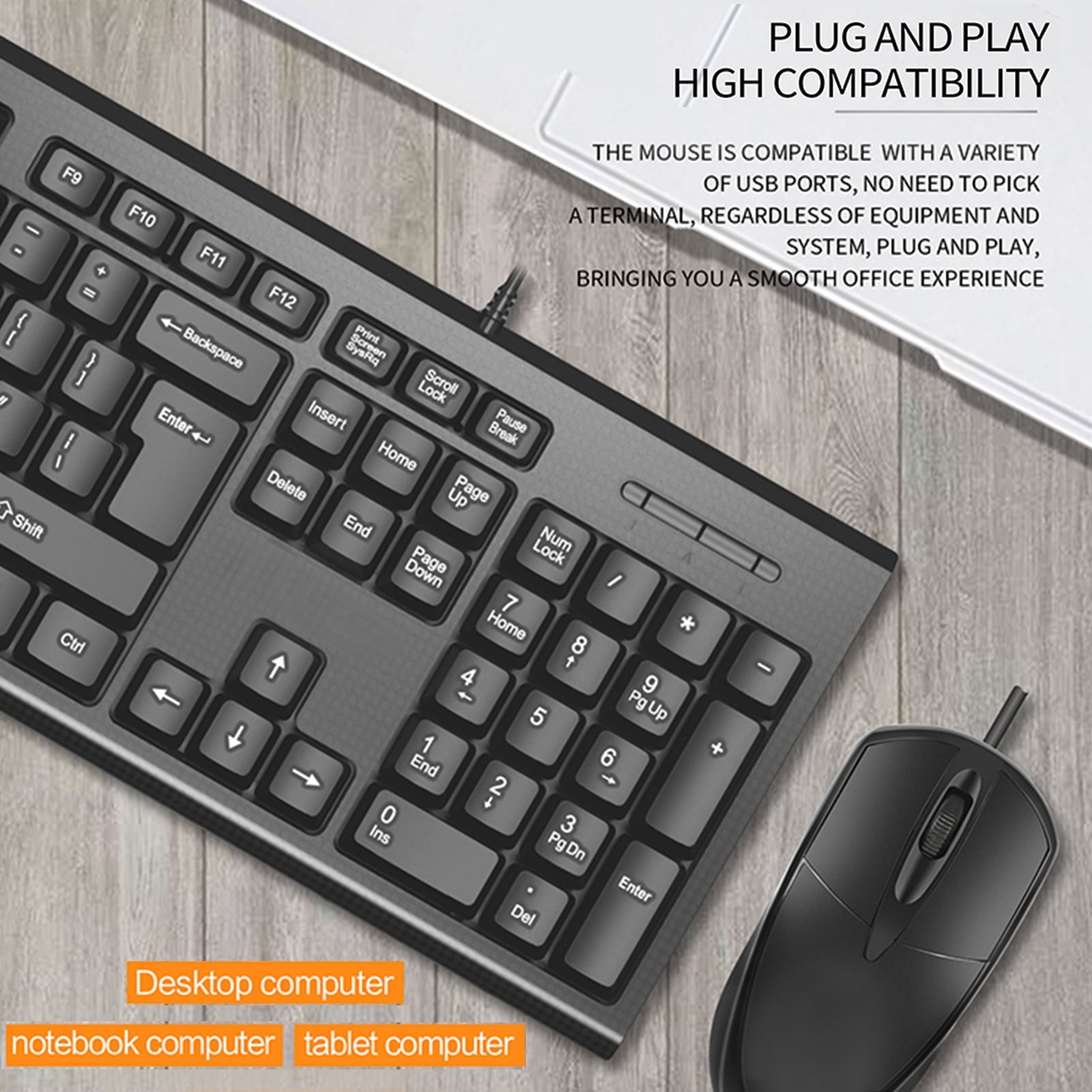Suproot USB Wired Mouse Keyboard Set, 1200dpi Mice Mechanical Feeling Full Layout 104 Keys Keypad Combo for PC Laptop Desktop Game and Work