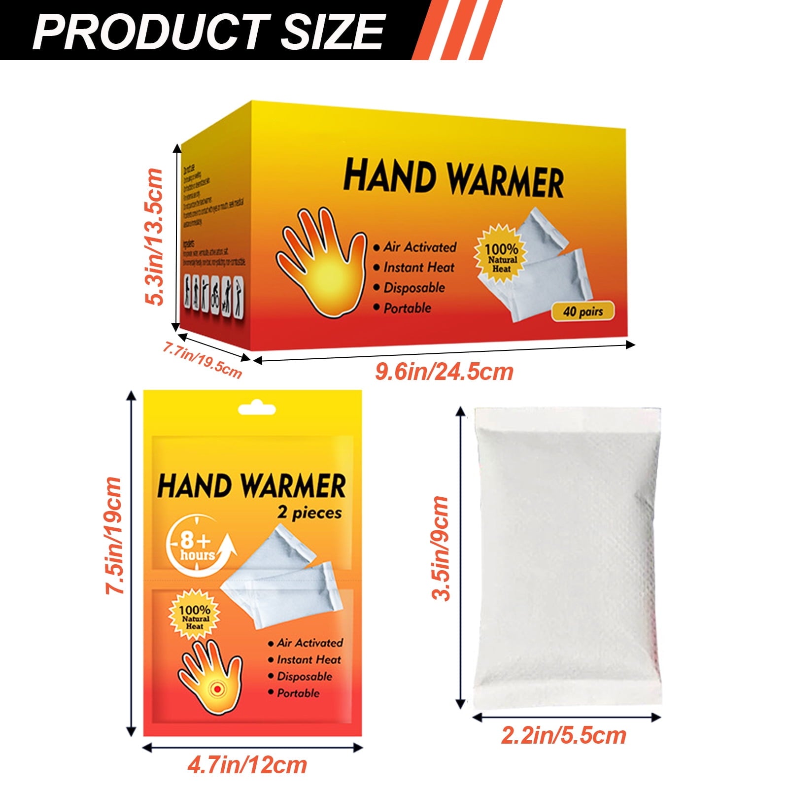 Hand Warmers Disposable 80 Pcs - Up to 8 Hours of Heat, Long Lasting & Odorless, Natural Air Activated Heat Packs for Men & Women, Pocket Warmers for Cold Weather Gear, Bulk Pack of 40 pairs