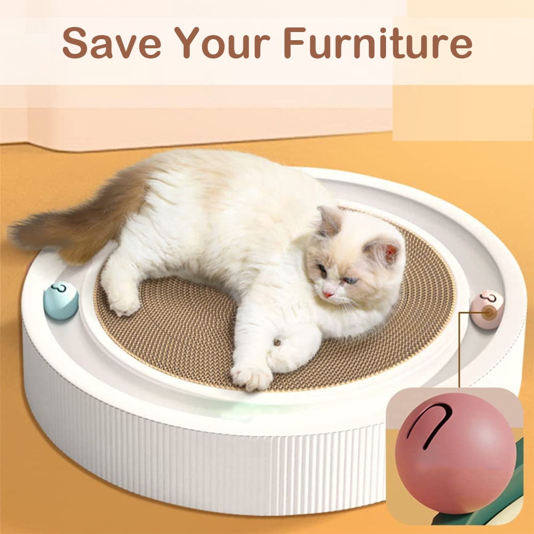PETIMI Multi-Functional Round Cardboard Cat Scratcher, Durable Corrugated Paper Cat Scratch Pad, Cat Scratching Lounge Bed, Cat Training Toy and Furniture Protector.（White）