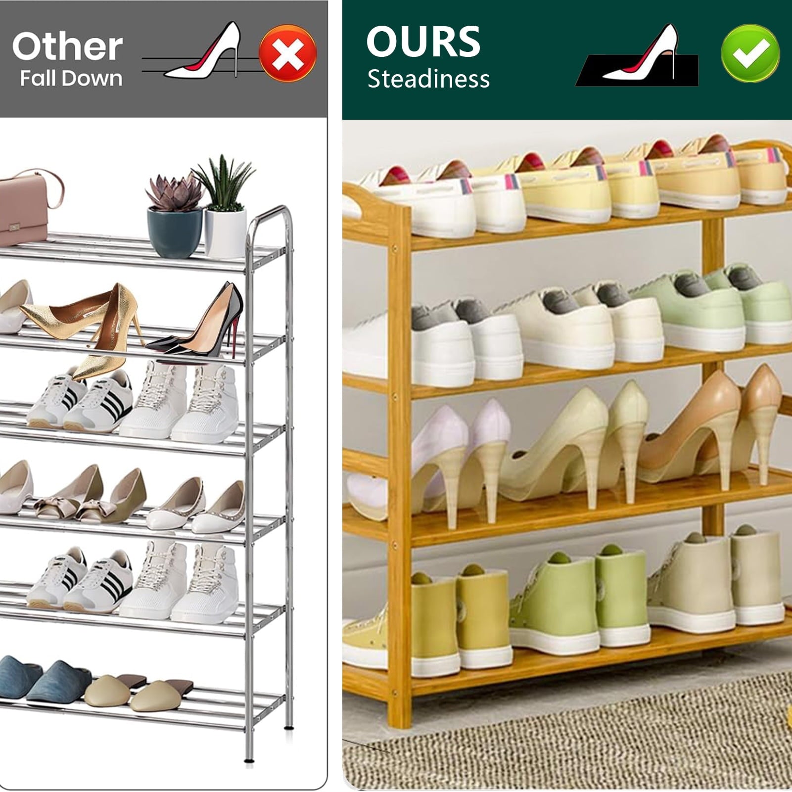 4-Tier Bamboo Shoe Rack for Closet & Entryway – Stackable Wooden Shoe Organizer for Front Door & Small Spaces, Free Standing Shoe Storage for Hallway & Bedroom