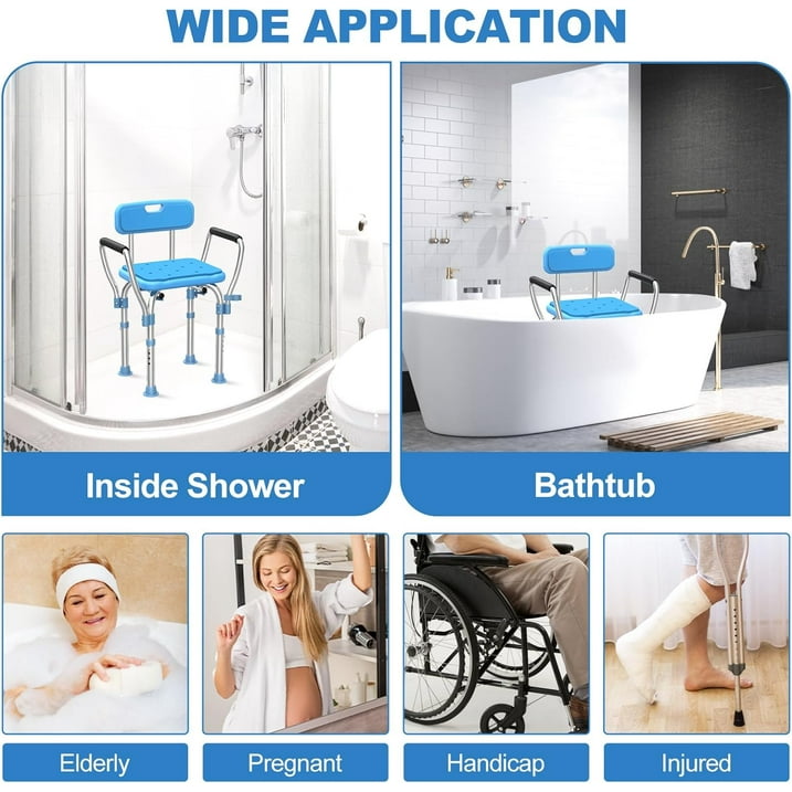 Bath Chair with Arms, Medical Shower Seat, Bariatric Bath Stool Safety Shower Bench with Reinforced Crossing bar for Elderly, Adults, Disabled