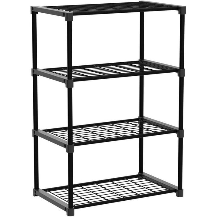 Camkey Storage Shelves with 20 Hooks, 4-Tier Collapsible Organization Storage Rack Bookshelf Folding Pantry Shelves Cube Shelf Wire Shelving Holds 440 Ibs for Garage