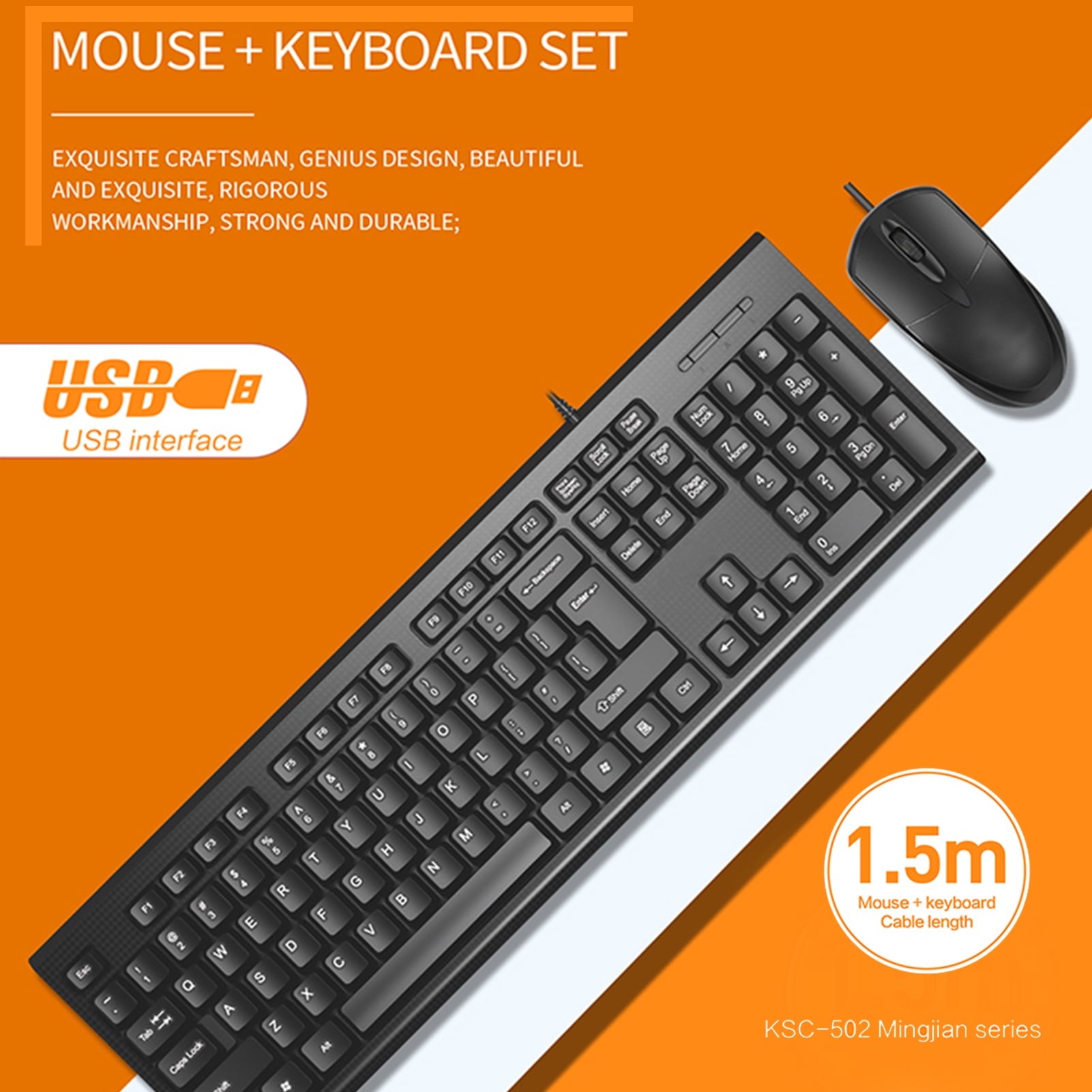 Suproot USB Wired Mouse Keyboard Set, 1200dpi Mice Mechanical Feeling Full Layout 104 Keys Keypad Combo for PC Laptop Desktop Game and Work