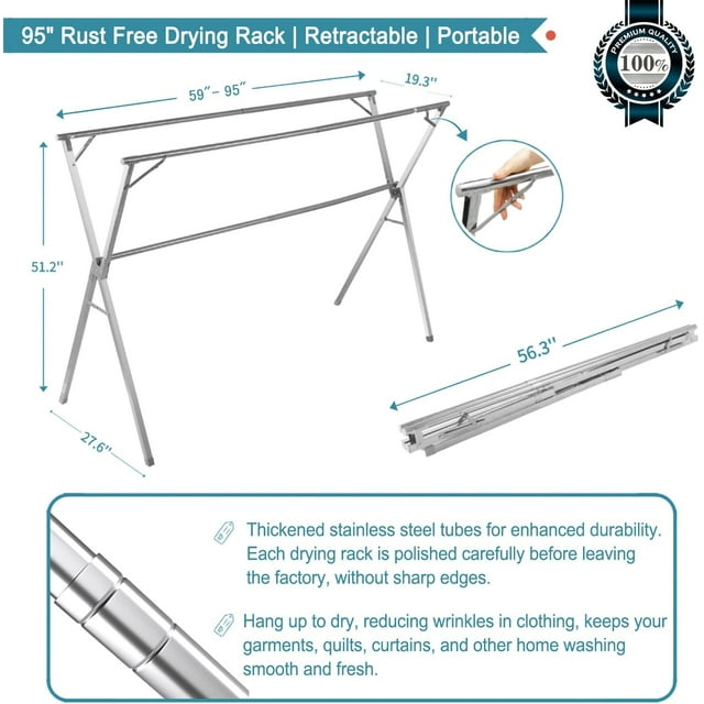 Clothes Rack Heavy Duty Load 300Lbs, Rolling Clothing Racks for Hanging Clothes, Commercial Garment Rack, Collapsible ＆ Portable Clothes Rack with Wheels and Adjustable Shelves