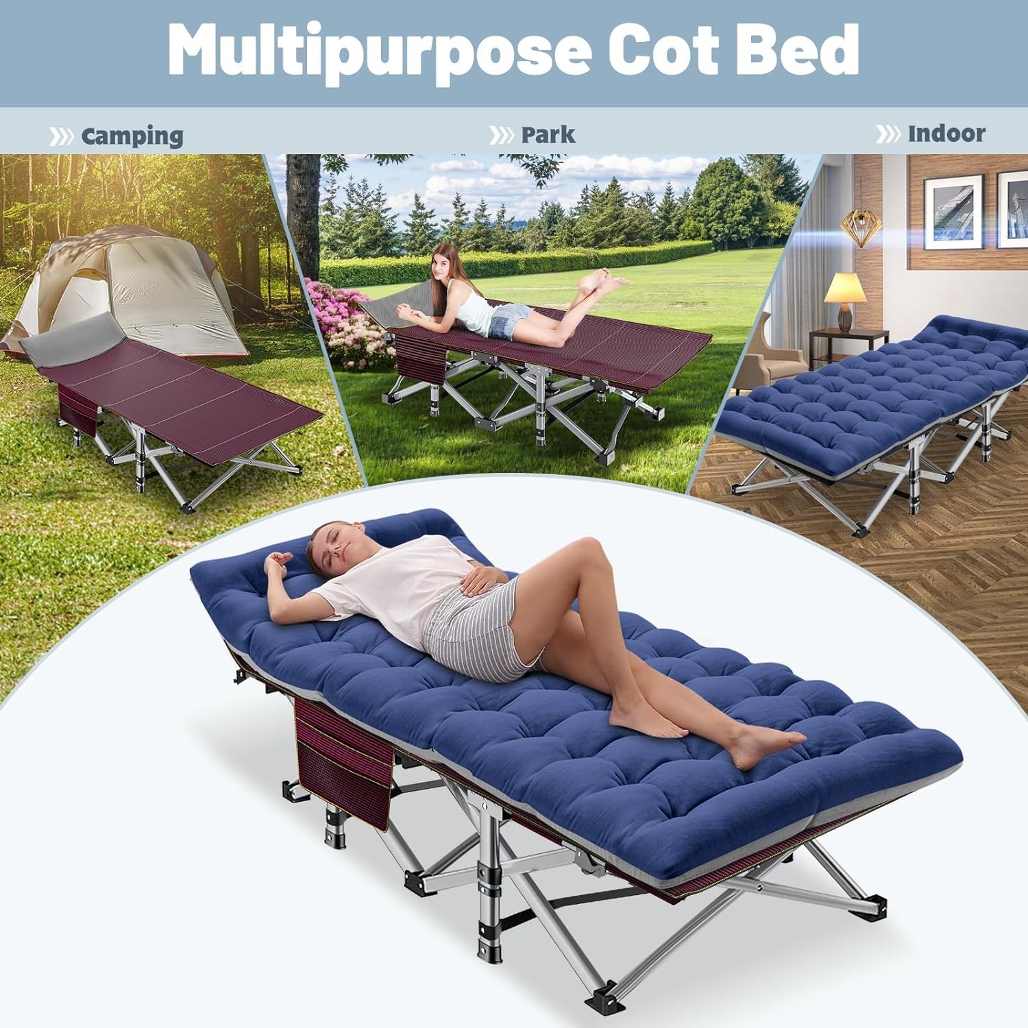 Folding Camping Cot, Folding Cot Camping Cot for Adults Portable Folding Outdoor Cot with Carry Bags for Outdoor Travel Camp Beach Vacation