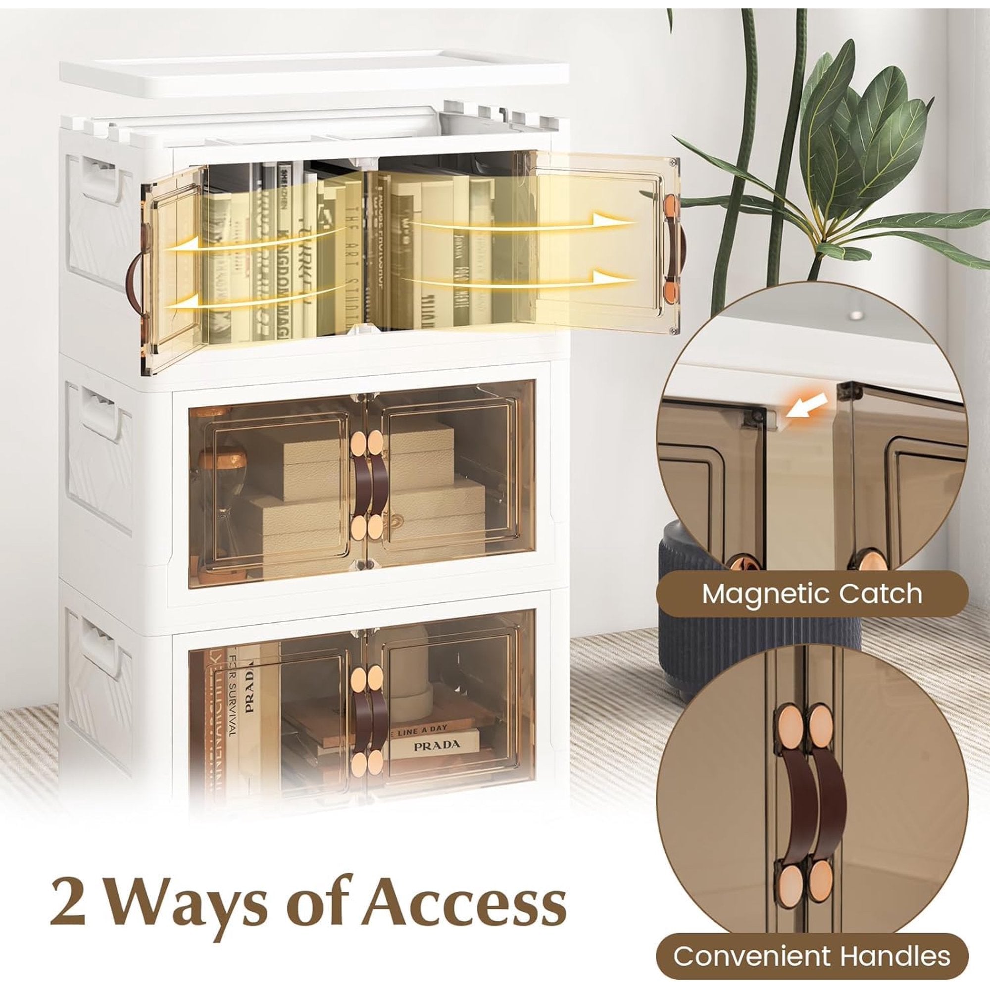5 Tier Stackable Plastic Storage Bins with Lids 23QT, Collapsible Closet Organizers and Storage with Wheels, Foldable Organization and Storage Cabinet, Storage Containers for Home