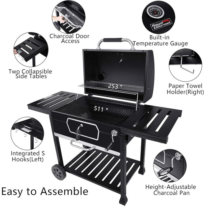 Camkey Charcoal Grill with Side Table,Outdoor Backyard, Patio and Parties, Black