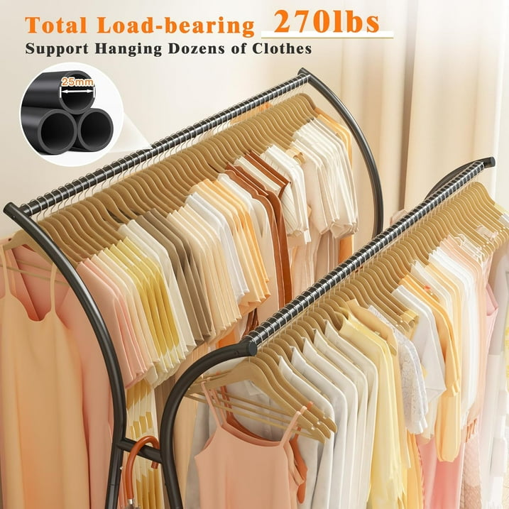 Camkey 59"Clothes Rack Heavy Duty Load 300Lbs, Rolling Clothing Racks for Hanging Clothes, Commercial Garment Rack, Collapsible ＆ Portable Clothes Rack with Wheels and Adjustable Shelves