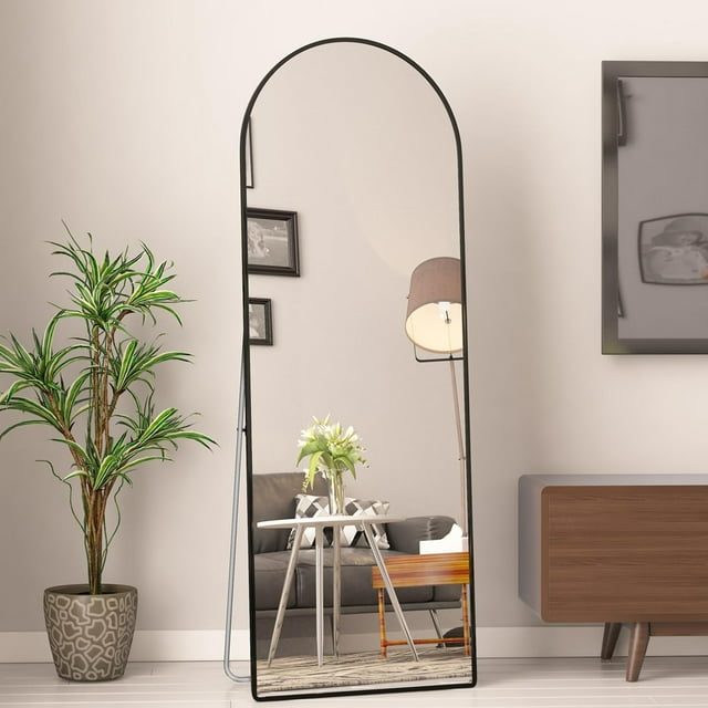 Camkey Large Full-Length Mirror for Door - Black Metal Frame - Floor or Wall Mountable - 65x23.6 Inches