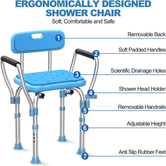 Bath Chair with Arms, Medical Shower Seat, Bariatric Bath Stool Safety Shower Bench with Reinforced Crossing bar for Elderly, Adults, Disabled