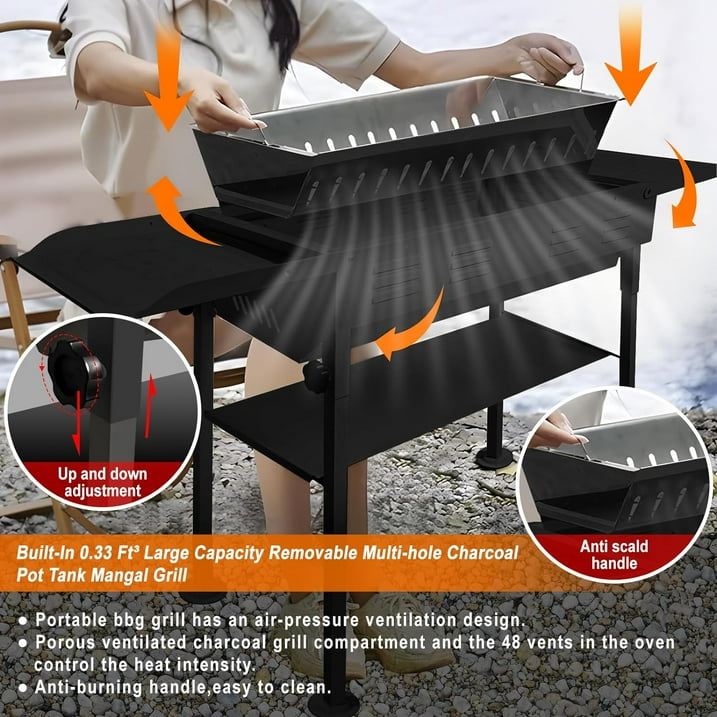 30 Barrel Charcoal Grill with Side Table, 627 Square Inches, Outdoor Backyard, Patio and Parties