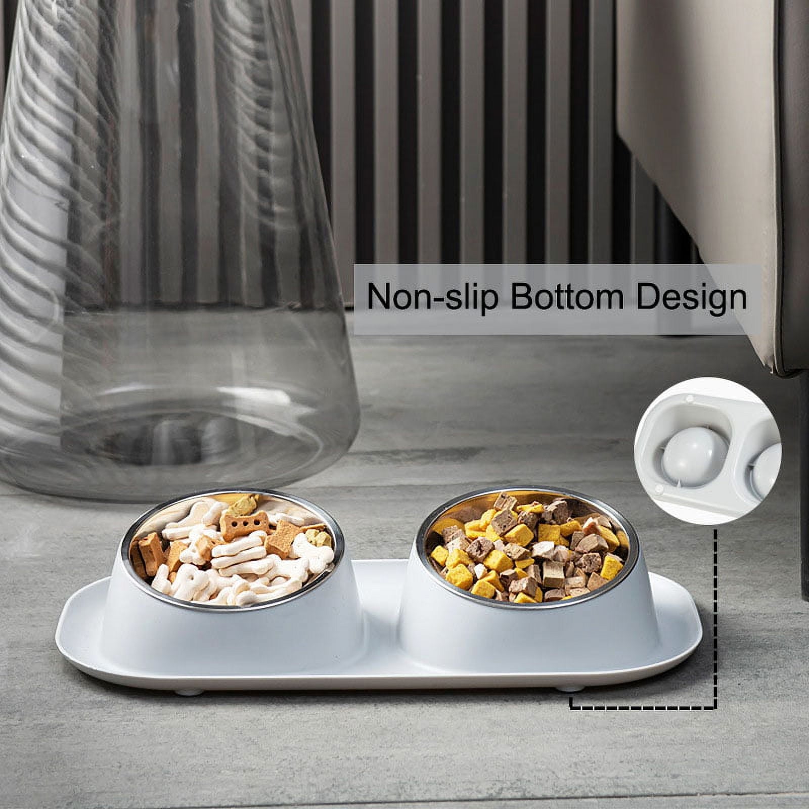 PETIMI Cat Bowl, Small Dog Bowls, Cat Food Bowl with 2 Removable Stainless Steel Feeding Bowls, Suitable for Small and Medium Sized Pets（Gray）
