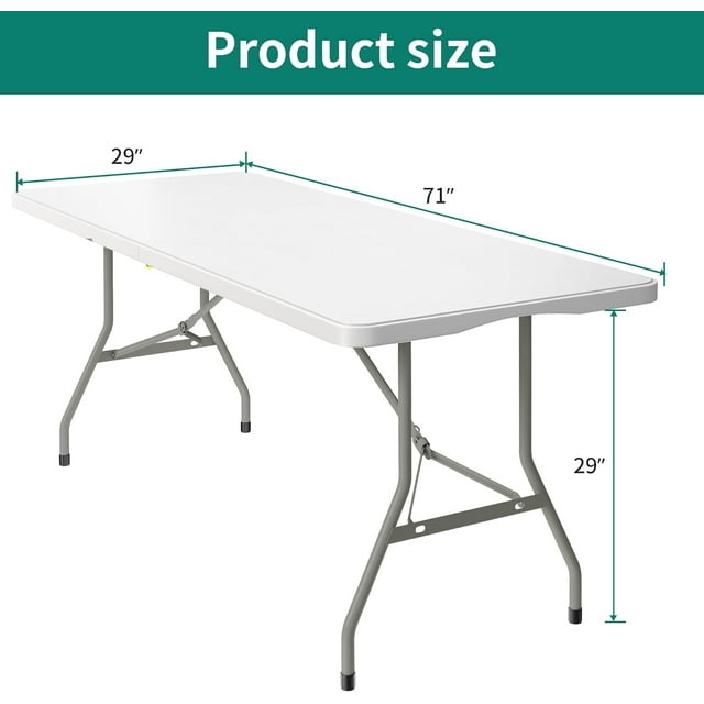 Fold-in-Half Banquet Table w/Handle, 6 ft, White