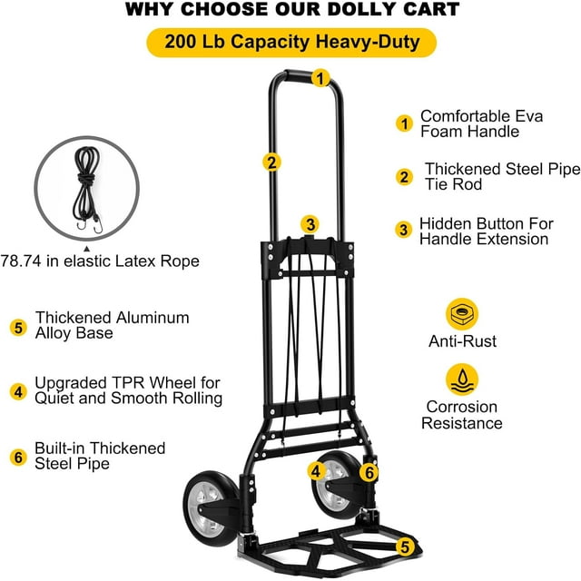 330 LB Capacity Folding Hand Truck Dolly Cart, Portable Aluminum Dolly Cart with Telescoping Handle and Rubber Wheels for Moving,Shopping,Travel,Office Use