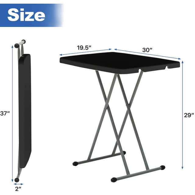 Portable TV Tray Table - Small Folding Table for Camping & Dining - Adjustable Height, Easy Fold, Lightweight - Indoor/Outdoor, 30 Inch, Black
