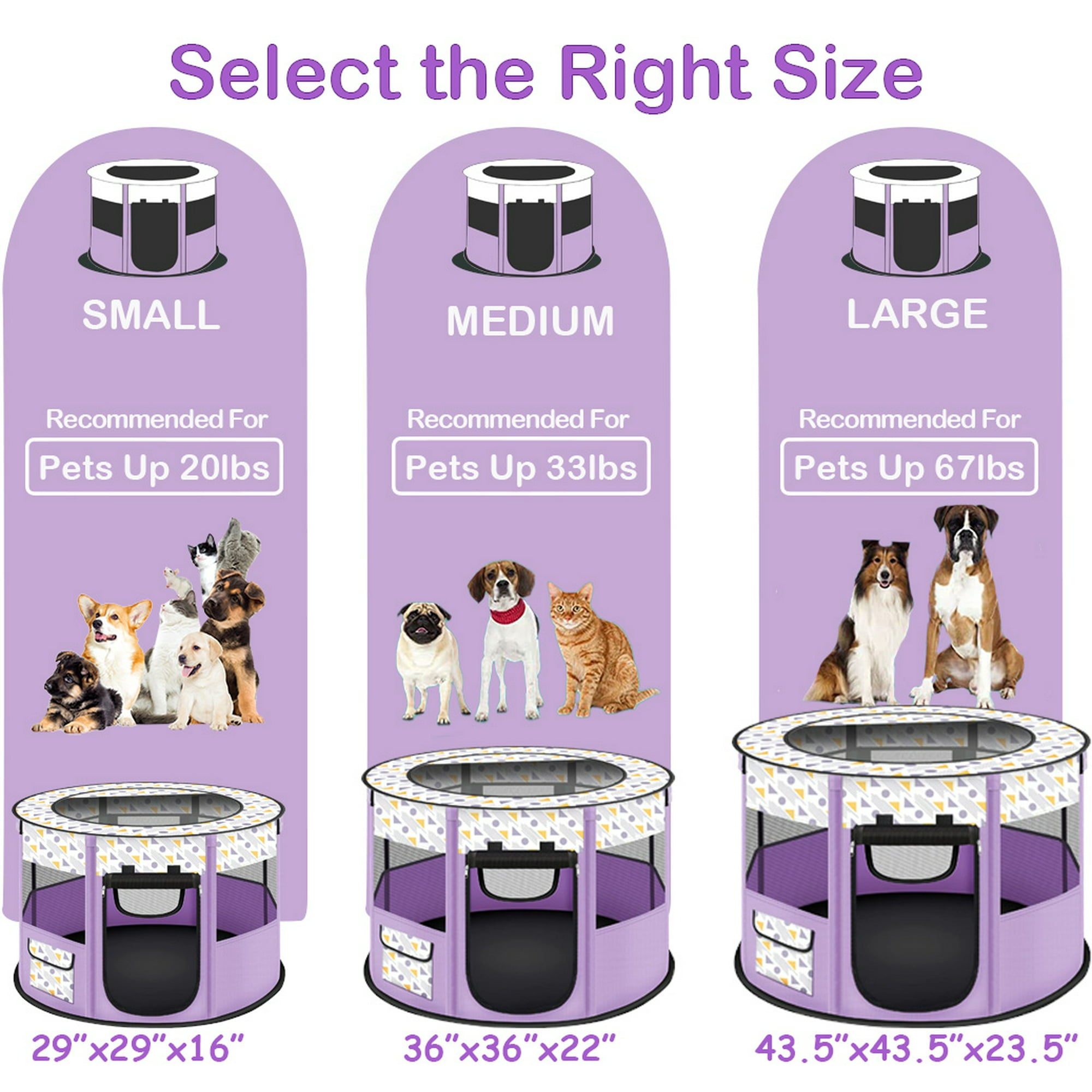 PETIMI Portable Pet Playpen, Foldable Dog Playpen Cat Playpen, Pet Tent for Indoor Outdoor Travel Camping Use - Purple, Medium