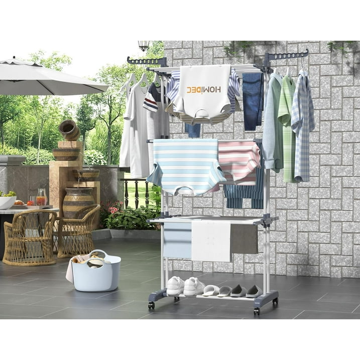 Camkey 79" Clothes Rack Heavy Duty Load 400Lbs, Rolling Clothing Racks for Hanging Clothes, Commercial Garment Rack, Collapsible ＆ Portable Clothes Rack with Wheels and Adjustable Shelves