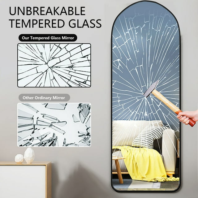 Camkey Large Full-Length Mirror for Door - Black Metal Frame - Floor or Wall Mountable - 65x23.6 Inches