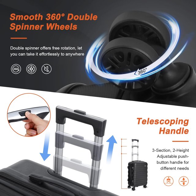 3 Piece Hardside Luggage Set with Spinner Wheels – TSA Locks,Lightweight Suitcase, 20/24/28 inches