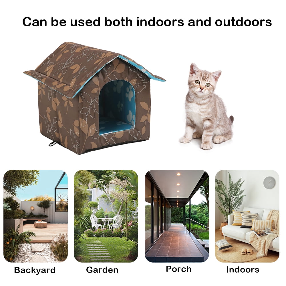 PETIMI Outdoor Cat House, Foldable Cat Bed Cave, Easy to Assemble Cat Tent, Weatherproof Shelter for Cats Dogs - Brown, Large
