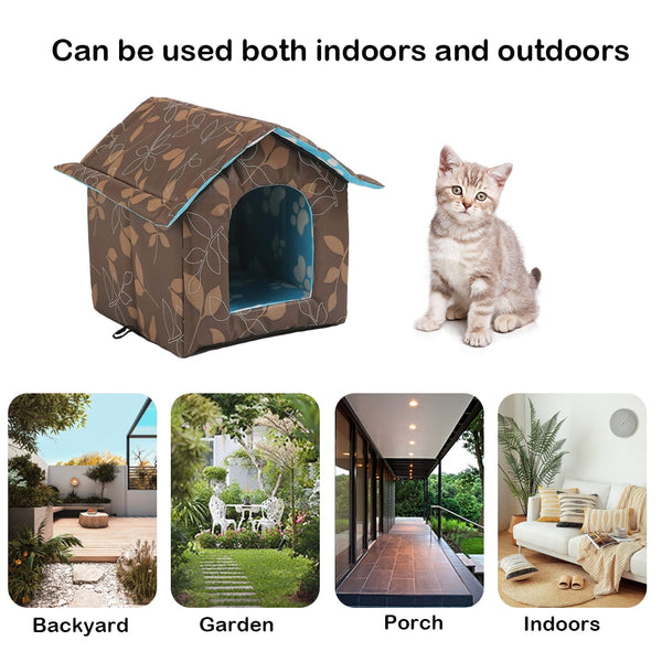 PETIMI Outdoor Cat House, Foldable Cat Bed Cave, Easy to Assemble Cat Tent, Weatherproof Shelter for Cats Dogs - Brown, Large