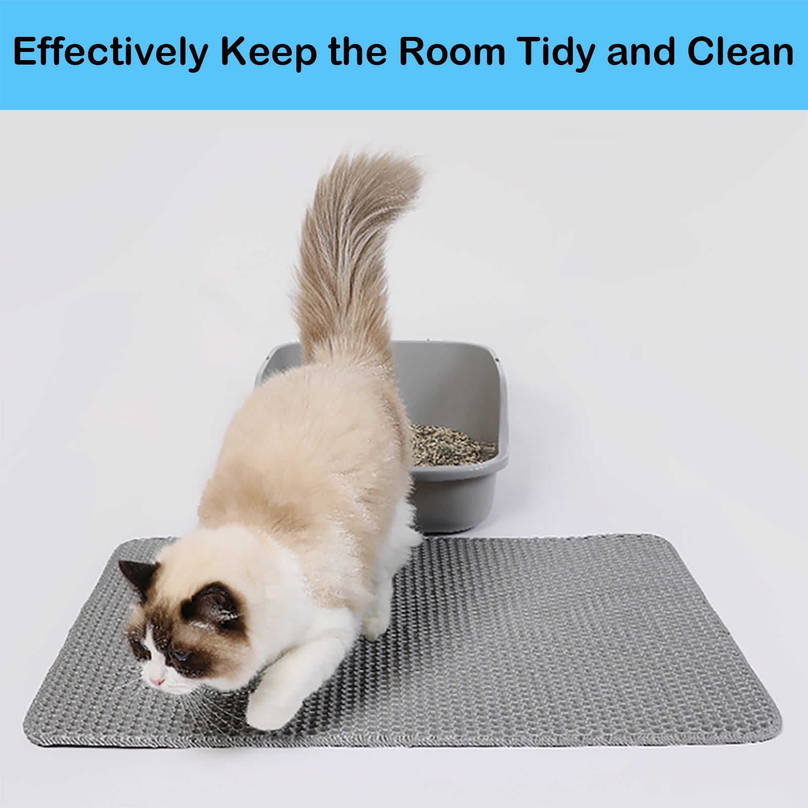 Petimi Cat Litter Mat, Honeycomb Double Layer Non-Slip Cat Litter Trapping Mats, 24''X18'', Gray