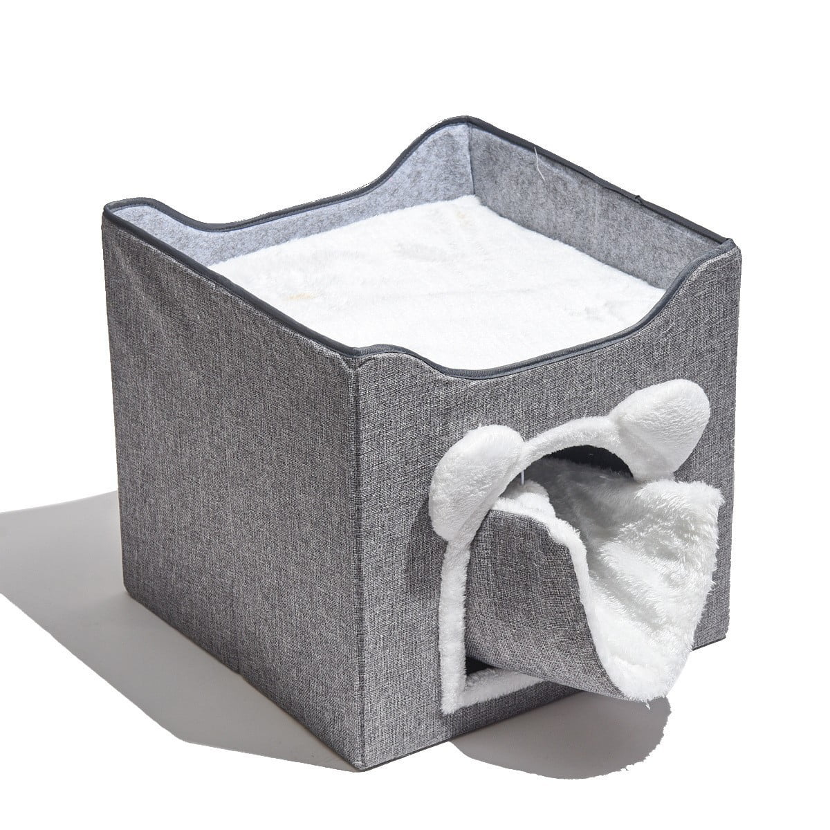 Petimi Cat House, Cute Cube Cats Bed with Scratching Board, Dangling Toy Ball, 15.4x15.4x15 inches