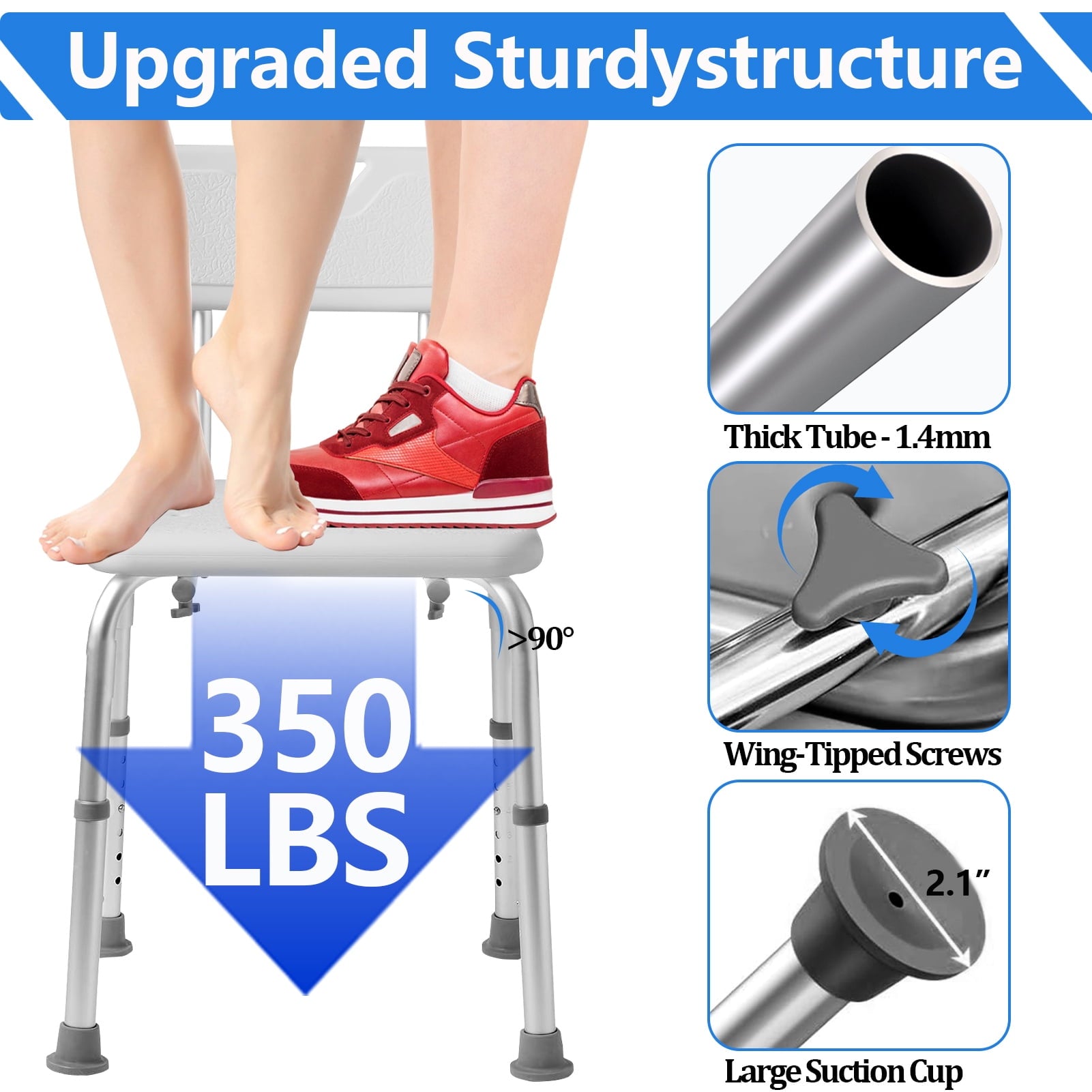 Adjustable Shower Chair for Inside Shower, Comfort, Safety, and Stability for Elderly & Disabled - 350lb Capacity, White
