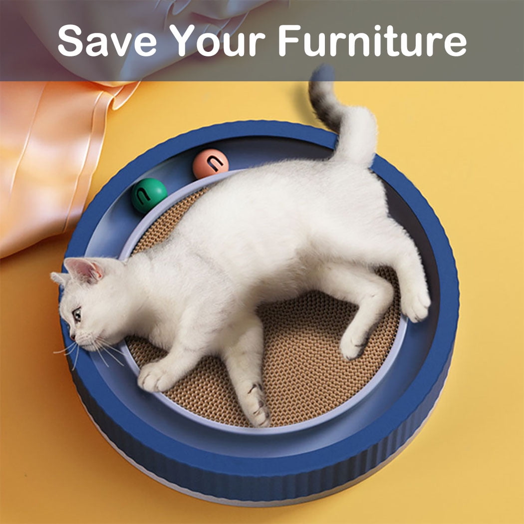 Petimi Round Cardboard Cat Scratcher, Cat Scratch Pad, Cat Toy and Furniture Protector, Blue
