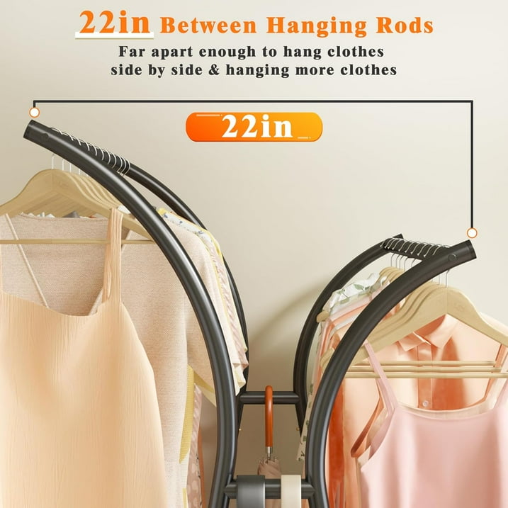 Camkey 59"Clothes Rack Heavy Duty Load 300Lbs, Rolling Clothing Racks for Hanging Clothes, Commercial Garment Rack, Collapsible ＆ Portable Clothes Rack with Wheels and Adjustable Shelves