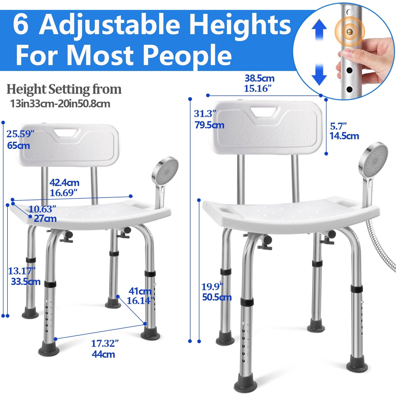 Shower Chair with Heavy-Duty Build, Slip-Resistant Seat for Bathtub, Adjustable Height Shower Stool for Inside Shower,White