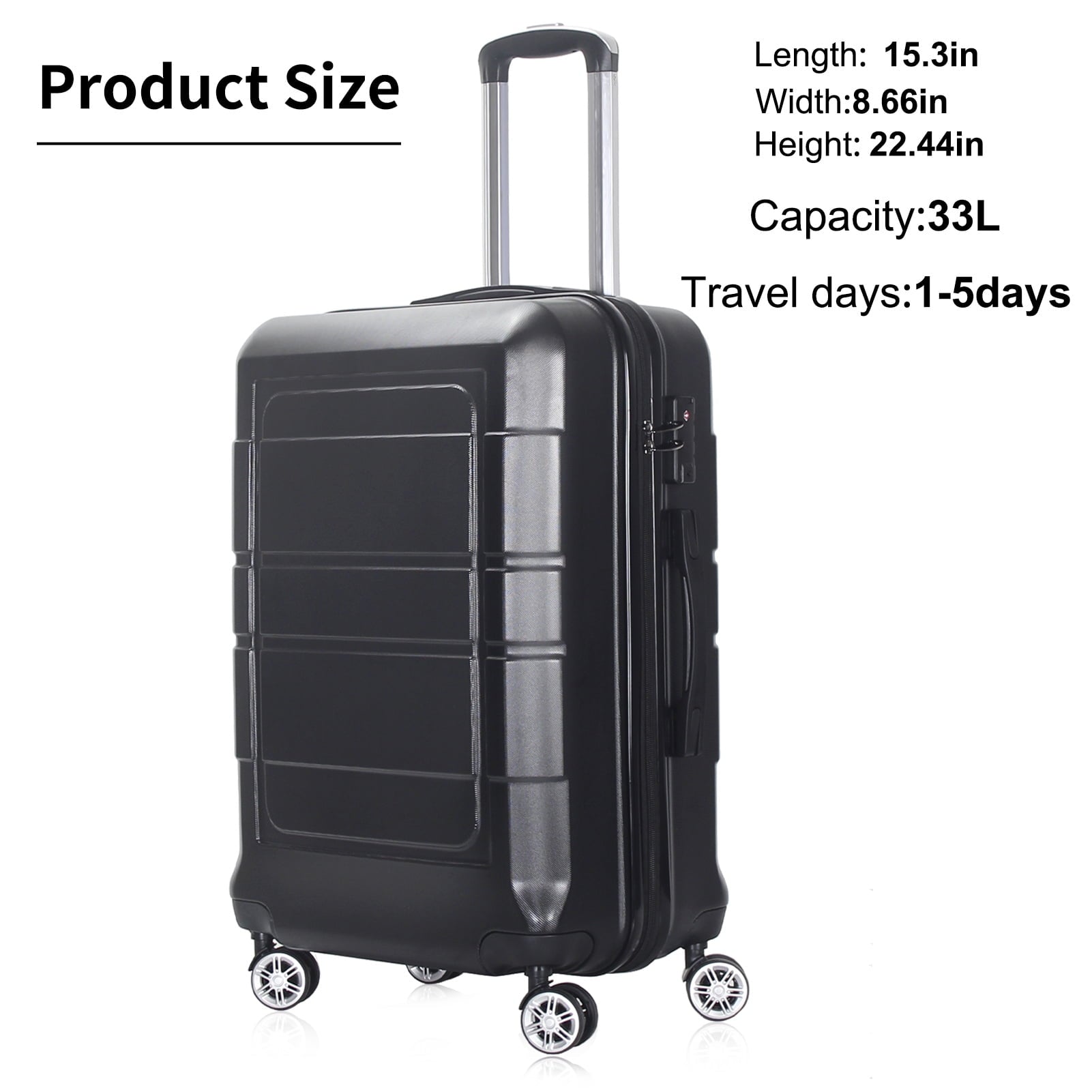 Camkey 20" Carry-on Luggage with Ergonomic Handles and TSA Lock, Black